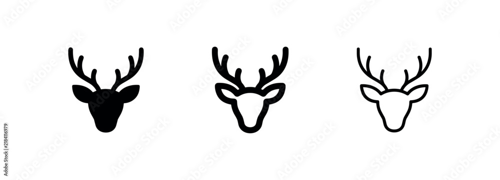 Fototapeta premium Deer stag head antler icon set for nature and wildlife