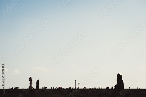 Charles Bridge Silhouette over Vltava river. Prague