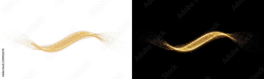 Fototapeta premium Golden glitter wave trail isolated on transparent background