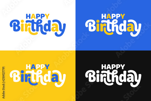Canvas Print Set of four happy birthday greeting card designs with colorful modern typography
