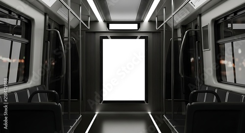 modern subway car interior with blank advertisement poster
