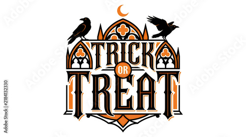 Trick or treat halloween vector logo with crows