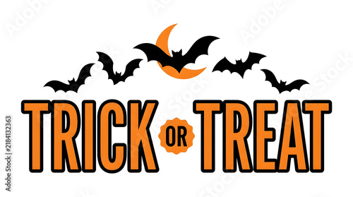 Trick or treat halloween bat logo with text