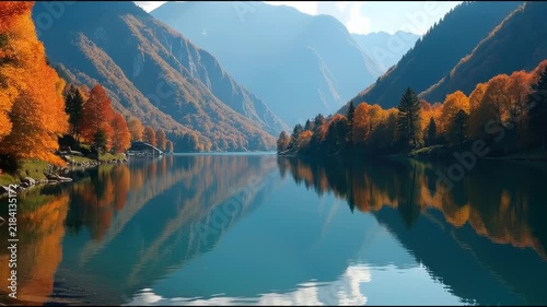 Mountain lake surrounded by mountains, great for outdoor or nature themes