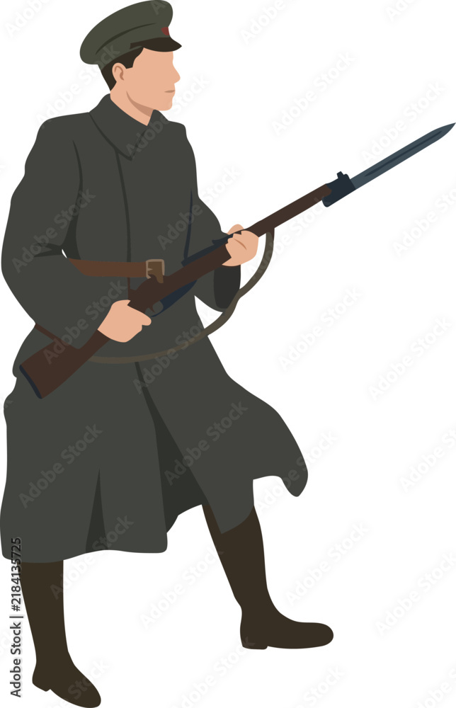 Obraz premium Colored Soldier with Rifle and Bayonet Military Vector Illustration