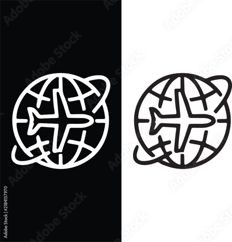 Flight and Travel Web Icons Set in Linear Style, Airplane, Airport and Tourism Symbols, Editable Vector