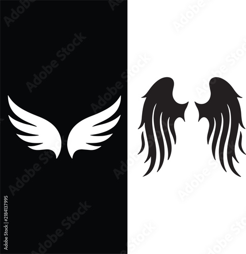 Black Wings Icons Set, Angel Wing and Feather Symbols, Decorative Editable Vector Collection
