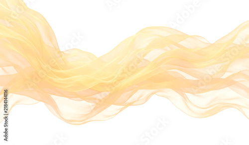 Abstract flowing yellow silk fabric waves isolated on transparent background