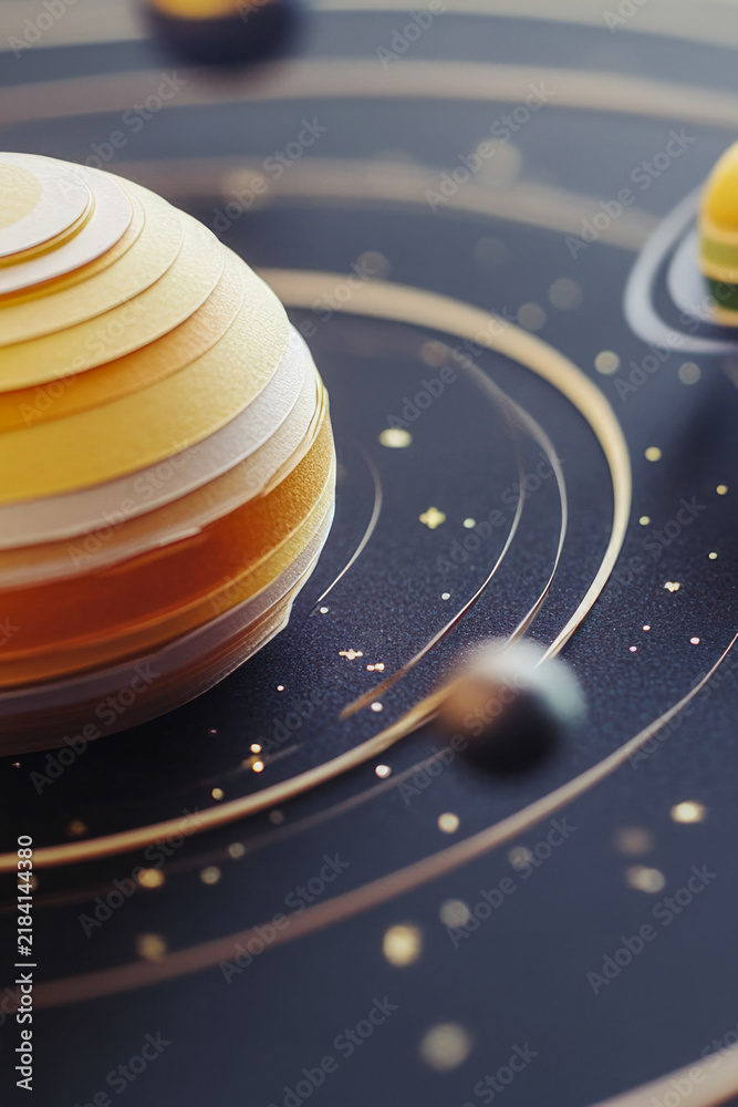 Fototapeta premium A detailed model of the solar system with eight planets, perfect for education and learning. vertical frame