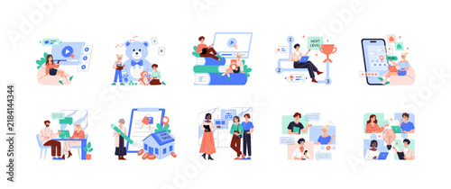 Educational Activities and Technology Use Vector Illustration
