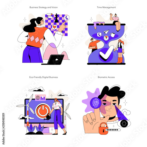 Business people managing strategy time security and ecology