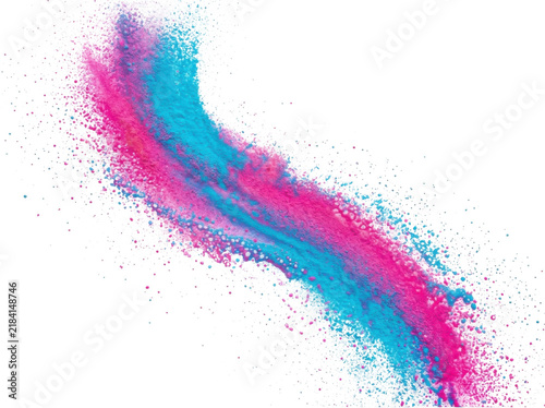 Vibrant pink and blue powder explosion streak isolated on transparent background for festive event designs