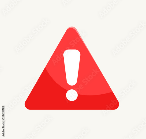 Warning sign icon. Red triangle with exclamation mark symbol for danger and risk caution.