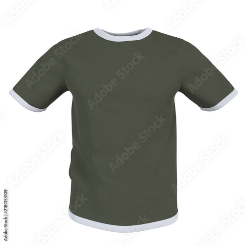 Green t-shirt with white trim isolated on transparent background