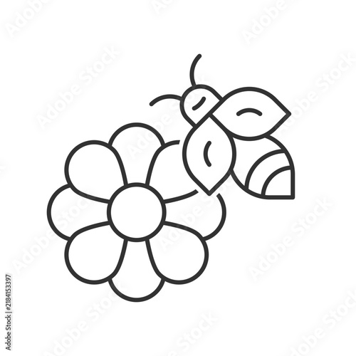 Honey Bee on Flower Line Icon