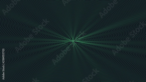Obraz na płótnie Green circular wave pattern on a dark background, with concentric ripples, radia