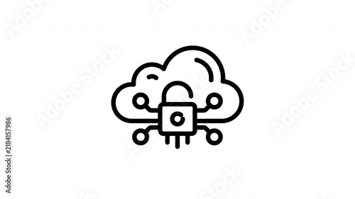 Cloud Security Lock Animated Icon Loop with Alpha Channel for Internet Security Concept