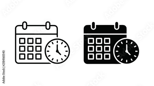 Vector illustration of calendar and clock icons, schedule and time management symbols on a transparent background