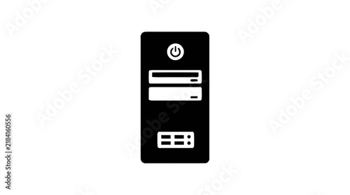 Vector illustration of computer tower icon, desktop pc case symbol on a transparent background