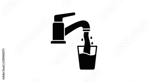Vector illustration of water tap filling a glass with water on a transparent background