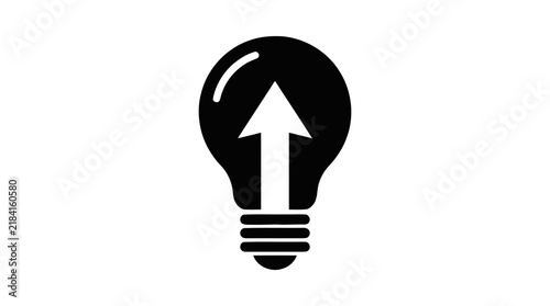 Vector illustration of light bulb icon with an upward pointing arrow on a transparent background