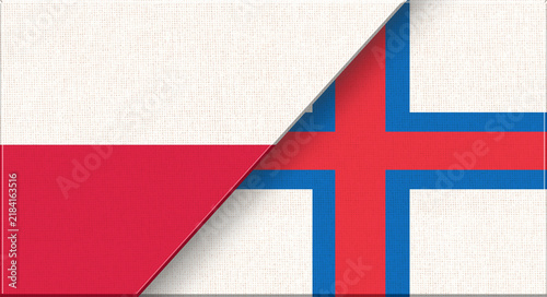 Double flag of Poland and Faroe Islands on fabric texture - 3D illustration