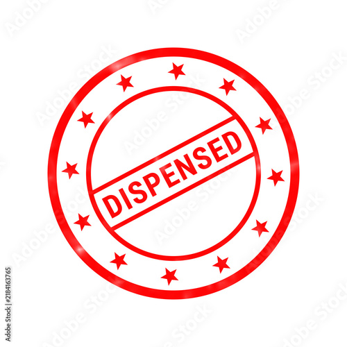 Konstfotografi Red dispensed rubber stamp icon, circular business approval seal with stars, off