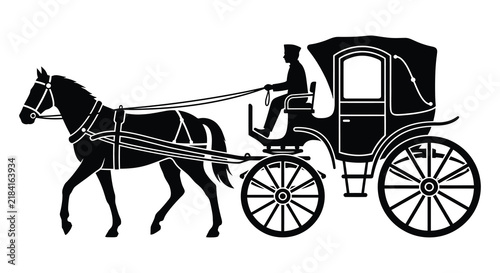Canvastavla Vintage horse drawn carriage with driver elegant black silhouette