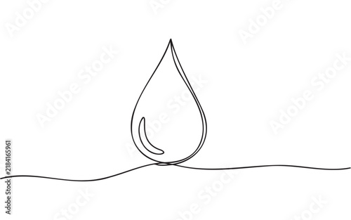 Continuous single line drawing of a water drop icon for nature and ecology concepts in a simple minimal art style