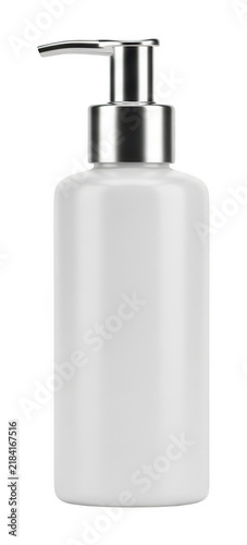 White matte pump bottle with chrome top for skincare branding on transparent background