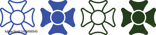 Firefighter Maltese cross icon set with traditional fire rescue symbols for emergency response and safety design
