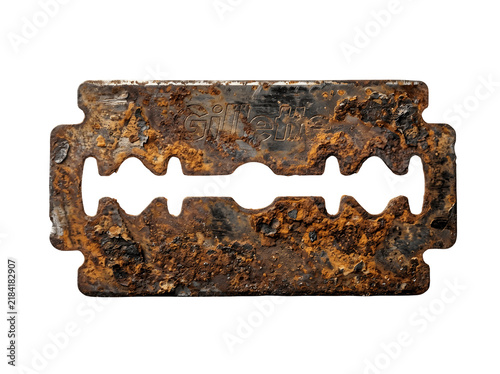 A heavily rusted and corroded vintage gillette doubleedged safety razor blade isolated on transparent background