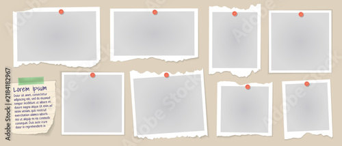 Torn paper photo album layout, vintage frame picture template vector. Scrapbook background design element with board, shape, gallery card, y2k interior pin collection grunge style.
