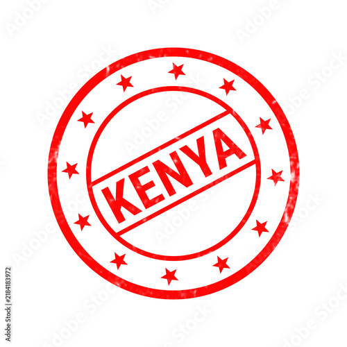 Kenya rubber stamp in red ink, vintage postal stamp with stars, distressed travel passport mark isolated on white