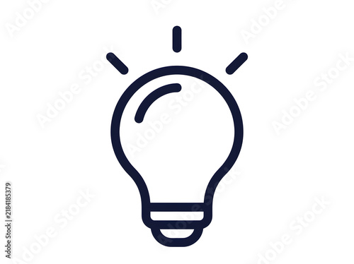 Light bulb icon line art with shining rays symbolizes creativity innovation and smart solution idea.