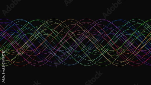 Fotografía Intersecting sine waves in multiple rainbow colors creating a rhythmic oscillati