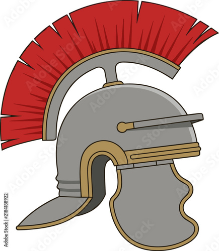 Foto Flat design vector illustration of a Roman legionary helmet with red crest, isol