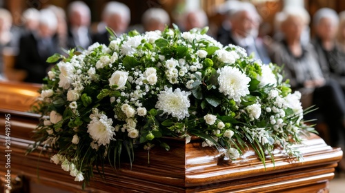 bouquet of white flowers on a grave