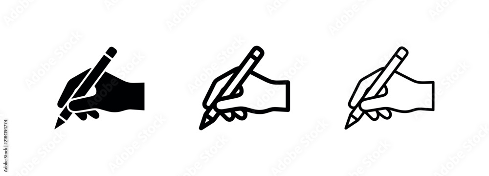 Fototapeta premium Hand writing with pen and pencil icon set