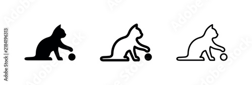 Bild auf Leinwand Cat playing with ball toy icon set for pet care branding