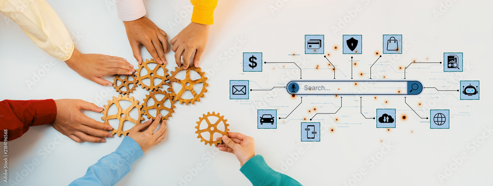 Obraz premium Voice search with AI connects users to services and knowledge. Voice search improves access, automation, and productivity across finance, messaging, shopping, and cloud tools. Corpus