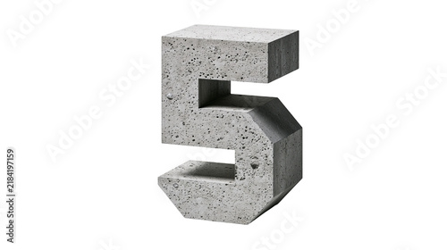 Cuadro en lienzo Isolated concrete textured three-dimensional number five, architectural numeral symbol object