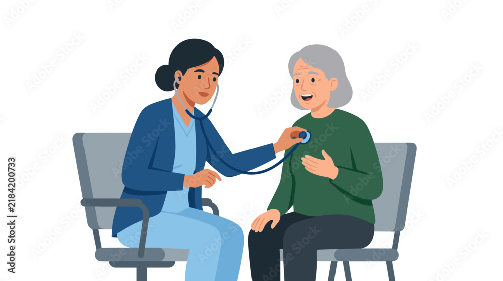 Fototapeta premium Doctor examines elderly patient with stethoscope during medical checkup