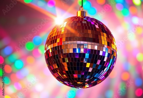 A shimmering disco ball reflects vibrant light, creating colorful patterns,  radiant,  decoration