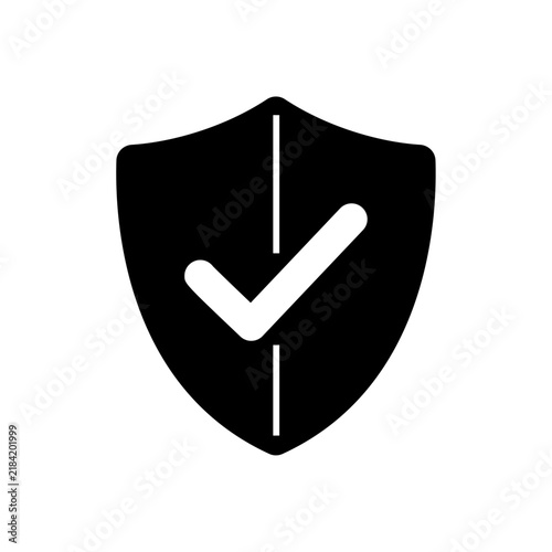 Verified Shield Check Black and White Vector Icon