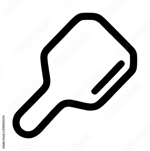 Butter paddle icon, minimalist black line illustration of a kitchen butter spreader utensil with curved handle, simple clean design on white background, hand traced vector graphic