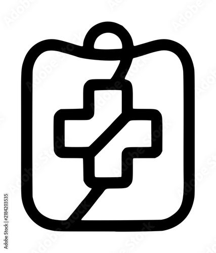Bold black outline vector icon of a burn shield dressing featuring a medical cross, emergency first aid bandage for burn wound protection and sterile care, healthcare illustration for hospital use