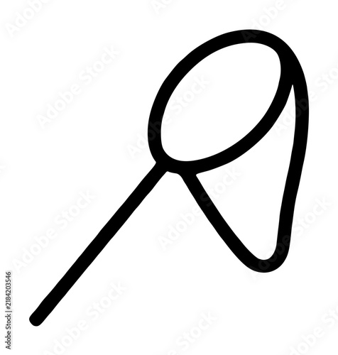 Butterfly Net Hand-Drawn Vector Icon Simple Black Line Illustration of Insect Catching Equipment for Nature Exploration and Outdoor Activities - professional high detailed commercial stock imagery