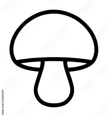 Hand-drawn mushroom outline icon with cap and stem, simple flat vector illustration for web and print design - professional high resolution commercial stock photography detailed commercial stock