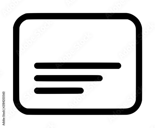 Hand-drawn minimalist vector card icon featuring a rectangular shape with rounded corners and horizontal lines representing a credit card, debit card, or payment card for financial and business